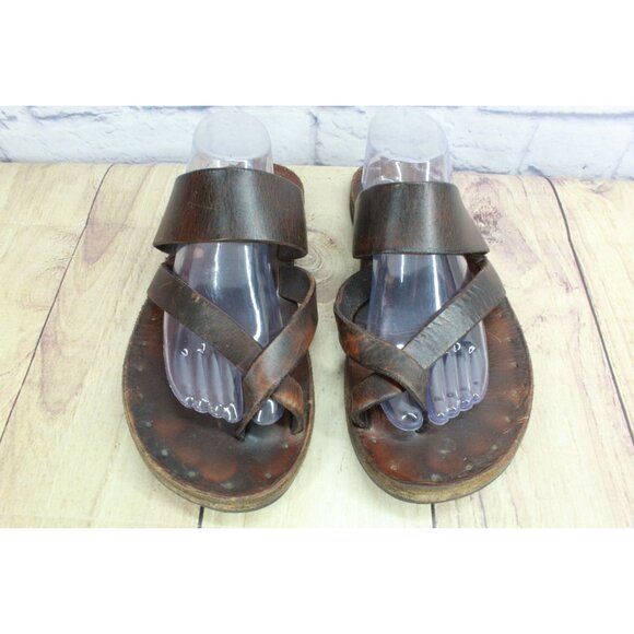 Frye Brown Leather Footbed Crisscross Sandals Size 10.5 - Picture 4 of 7